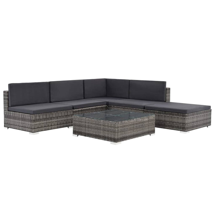 6-tlg. Garten-Lounge-Set mit Auflagen Poly Rattan Grau