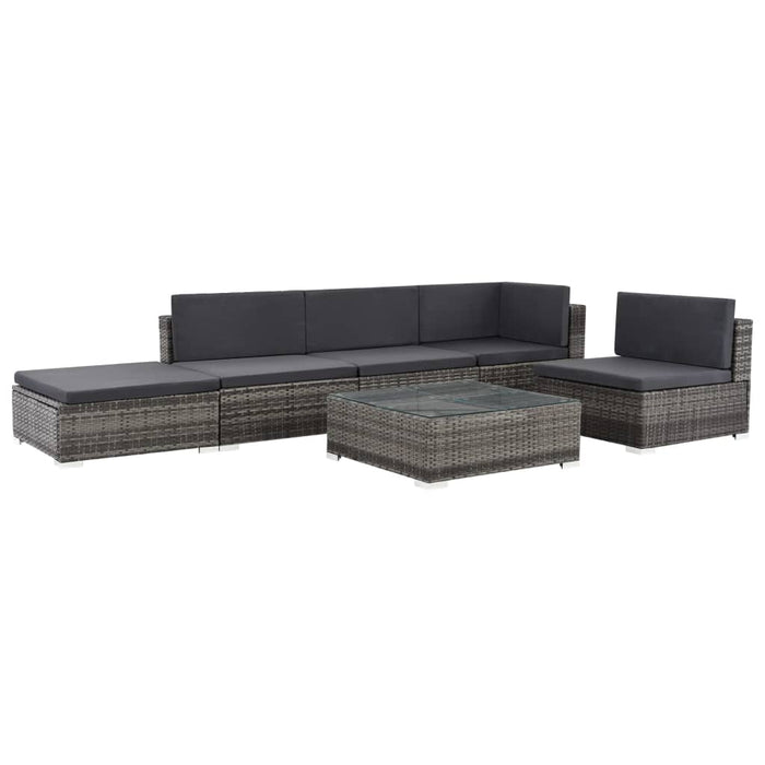 6-tlg. Garten-Lounge-Set mit Auflagen Poly Rattan Grau