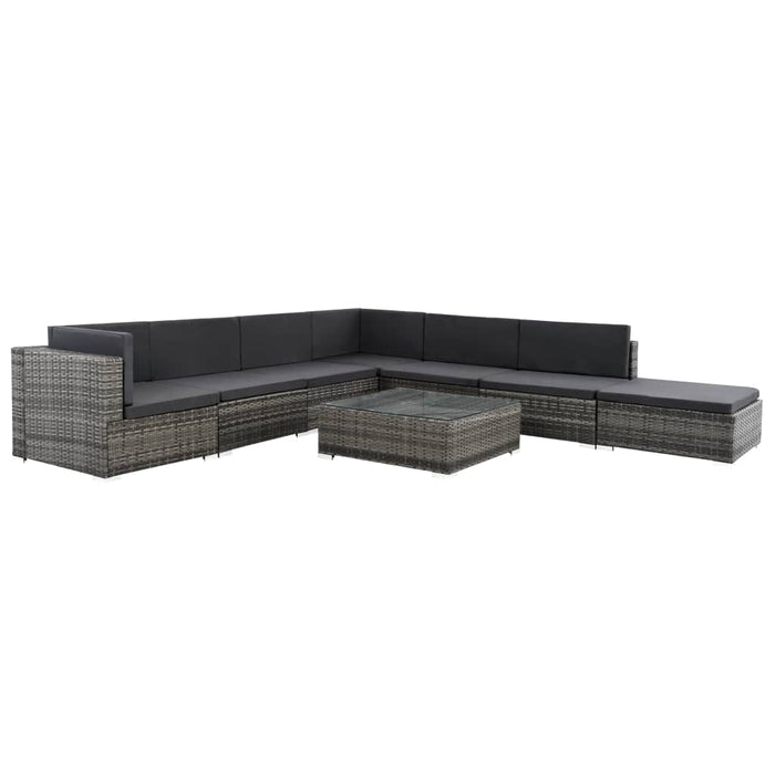8-tlg. Garten-Lounge-Set mit Auflagen Poly Rattan Grau