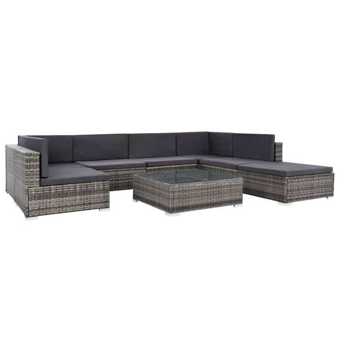 8-tlg. Garten-Lounge-Set mit Auflagen Poly Rattan Grau