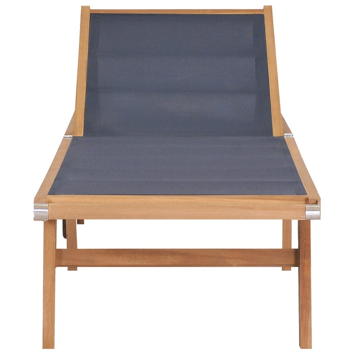 Sun lounger foldable with wheels made of solid teak wood and textilene