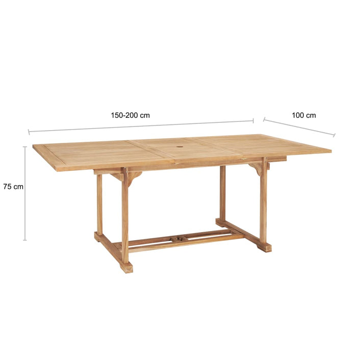 Extendable garden table 150-200 x 100 x 75 cm solid teak wood