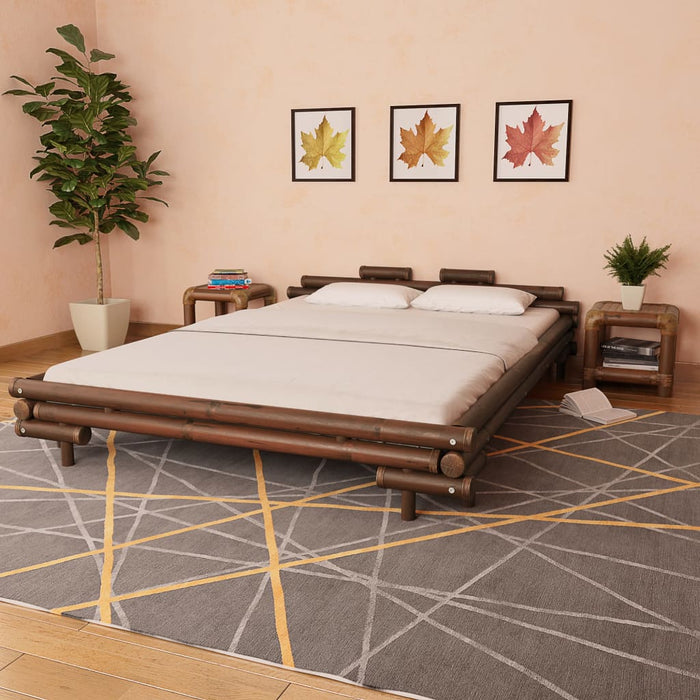 Bed frame dark brown bamboo 160×200 cm