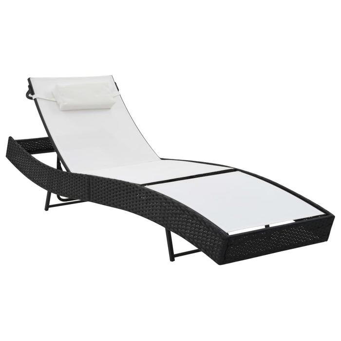 Sun lounger with cushion poly rattan black