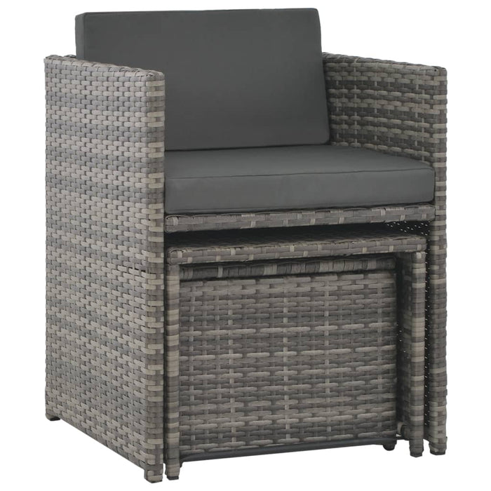 7-tlg. Garten-Essgruppe mit Kissen Poly Rattan Grau