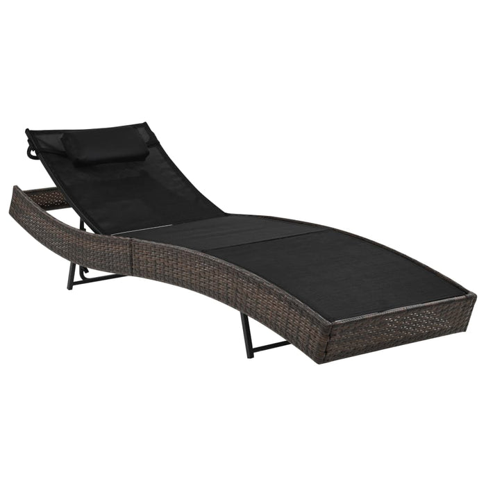 Sun loungers 2 pieces with table poly rattan and textilene brown