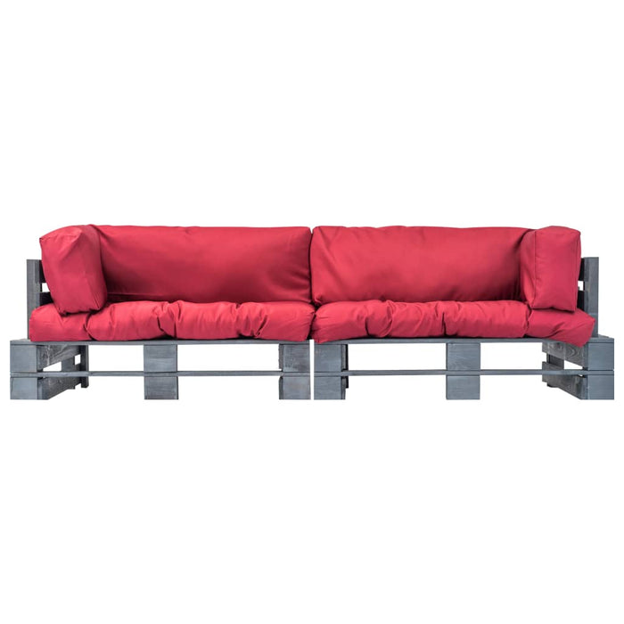 2-tlg. Outdoor-Sofa-Set Paletten mit Kissen in Rot Kiefernholz
