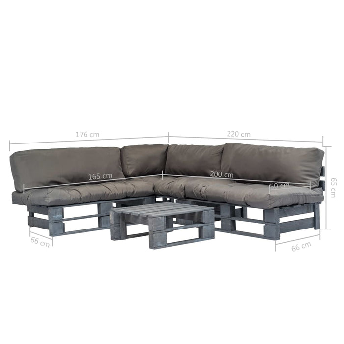 4-tlg. Outdoor-Lounge-Set Paletten mit Kissen in Grau Holz