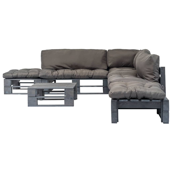 6-tlg. Outdoor-Lounge-Set Paletten mit Kissen in Grau Holz