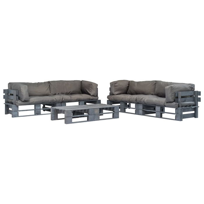 6-tlg. Outdoor-Lounge-Set Paletten mit Kissen in Grau Holz