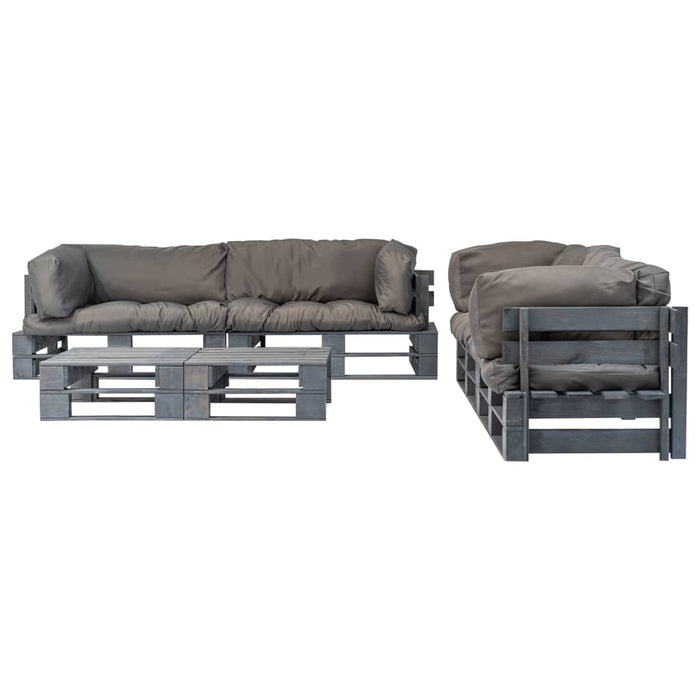 6-tlg. Outdoor-Lounge-Set Paletten mit Kissen in Grau Holz
