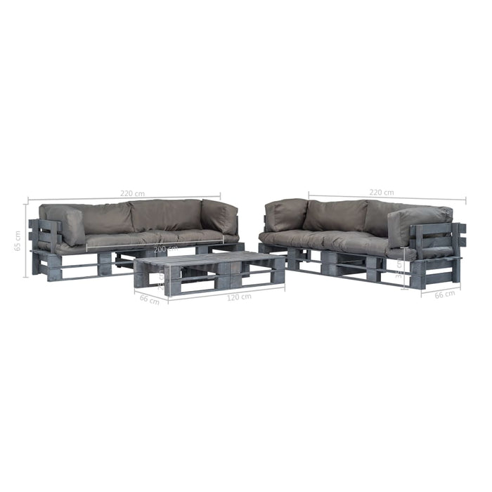 6-tlg. Outdoor-Lounge-Set Paletten mit Kissen in Grau Holz