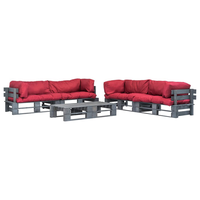 6-tlg. Outdoor-Lounge-Set Paletten mit Kissen in Rot Holz