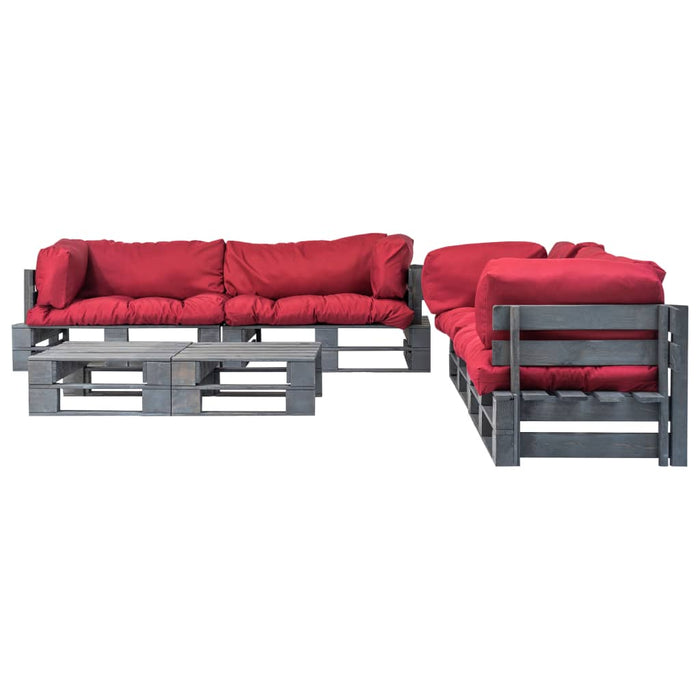 6-tlg. Outdoor-Lounge-Set Paletten mit Kissen in Rot Holz