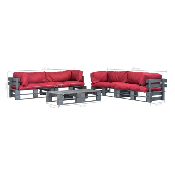6-tlg. Outdoor-Lounge-Set Paletten mit Kissen in Rot Holz