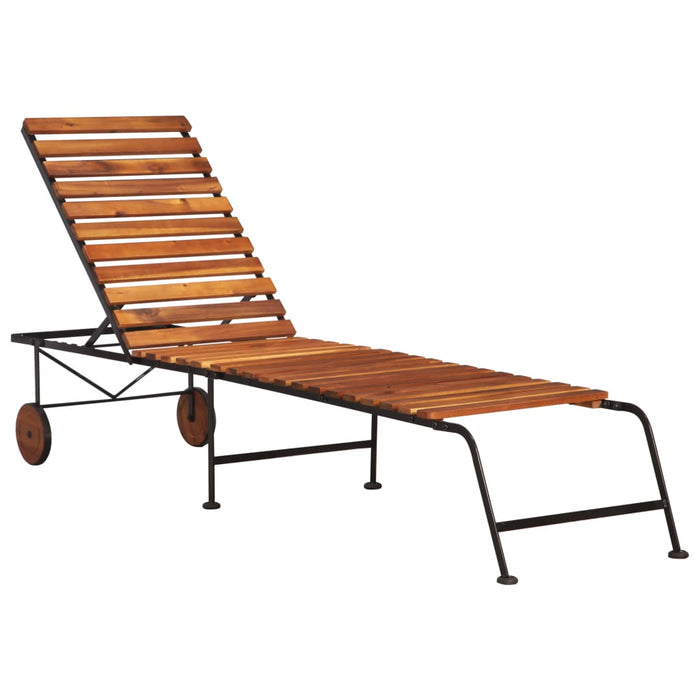 Sun lounger with steel legs made of solid acacia wood