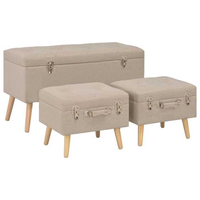Stools with storage space 3 pcs. Beige fabric