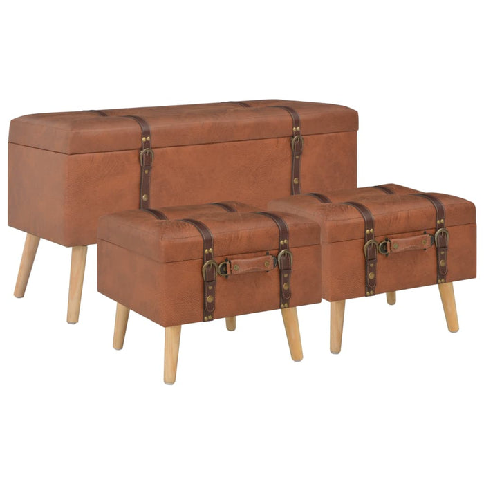 Stools with storage space 3 pcs. Light brown faux leather