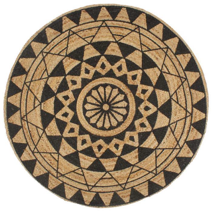 Teppich Handgefertigt Jute mit Schwarzem Aufdruck 150 cm