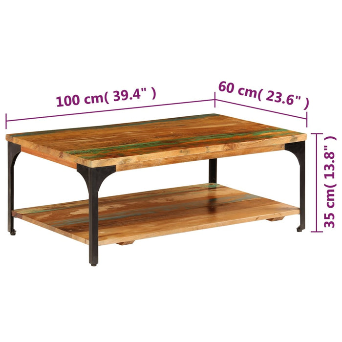 Coffee table with shelf 100x60x35 cm reclaimed solid wood