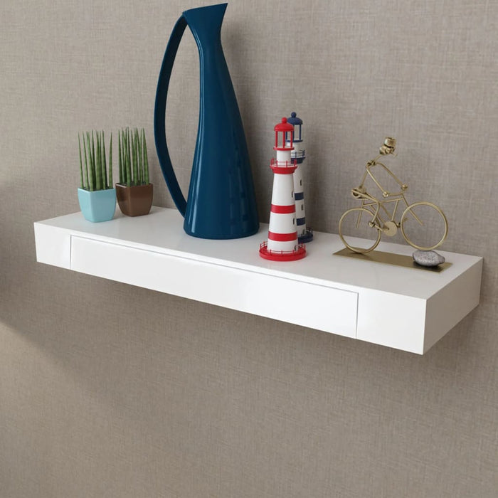 Wall shelf hanging shelf with drawers 2 pieces white 80 cm