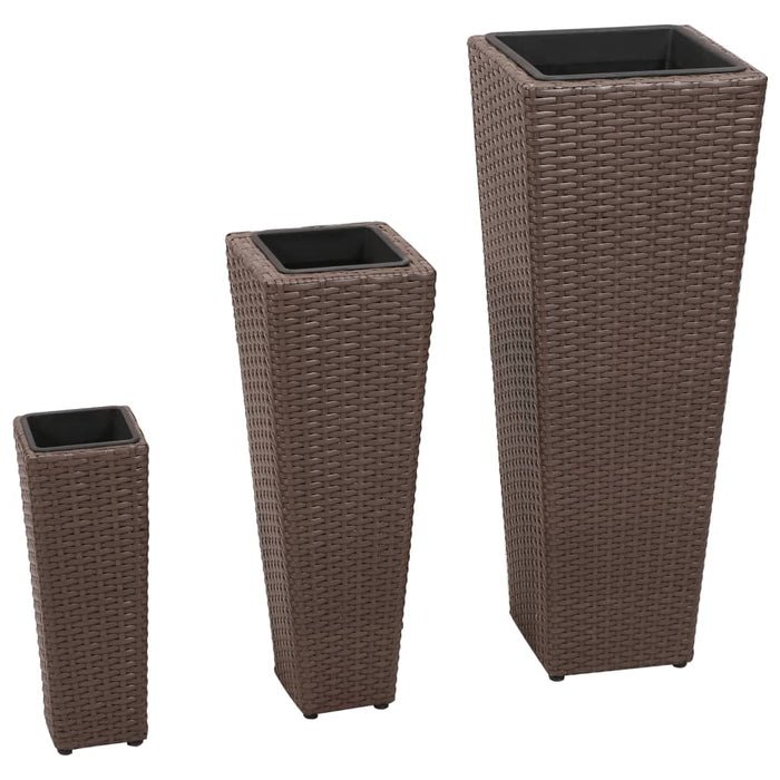 Garten-Hochbeet 3-tlg. Poly Rattan Braun