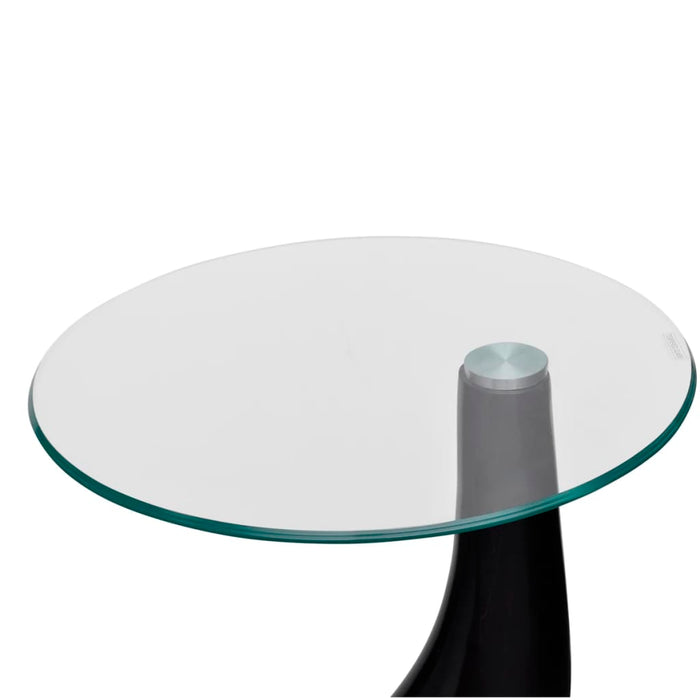 Side tables with round glass top 2 pieces. High gloss black
