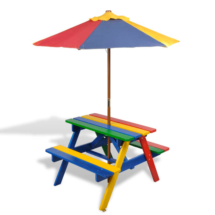 Kinder-Picknicktisch mit Bänken Sonnenschirm Mehrfarbig Holz