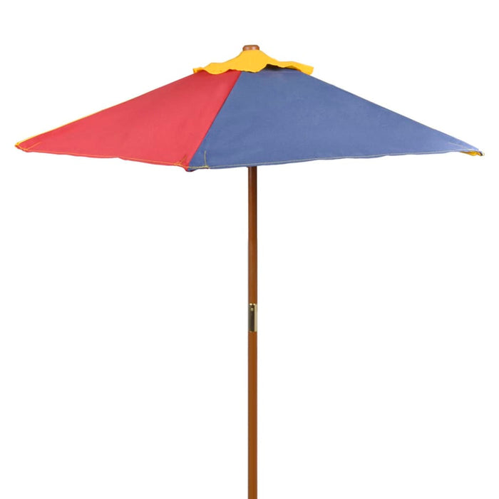 Children's picnic table with benches parasol multicolored wood