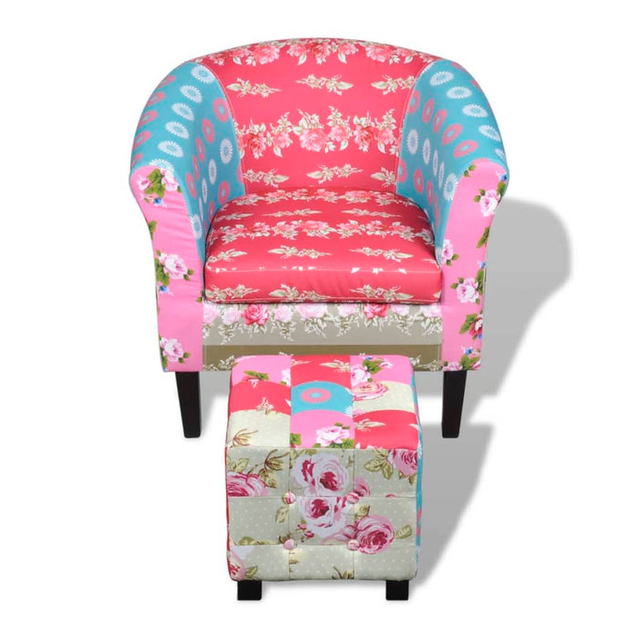 Französischer Sessel mit Fußhocker Patchwork-Design