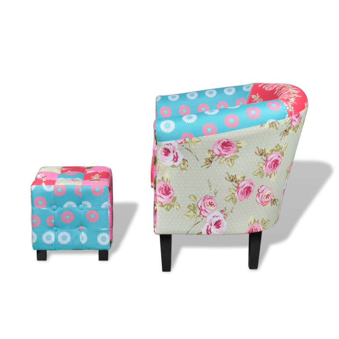 Französischer Sessel mit Fußhocker Patchwork-Design