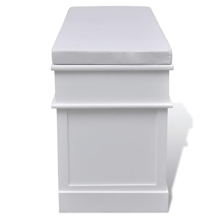 Hallway bench with storage space and seat cushion white 2 drawers 3 boxes