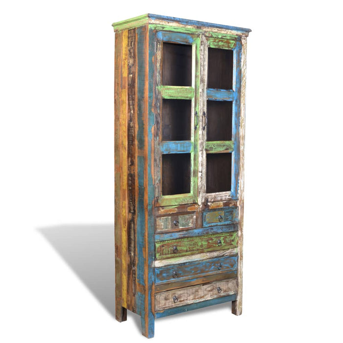Bookcase reclaimed wood multicolored with 5 drawers &amp; 2 doors