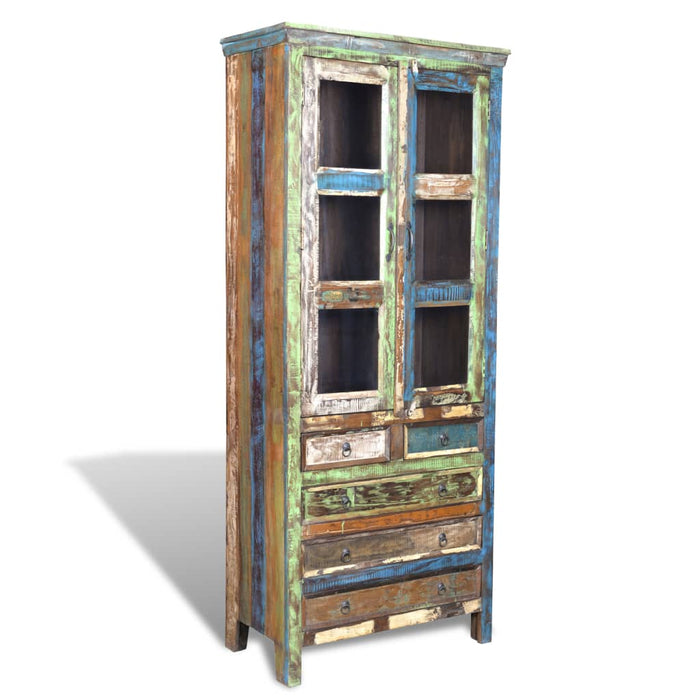 Bookcase reclaimed wood multicolored with 5 drawers &amp; 2 doors