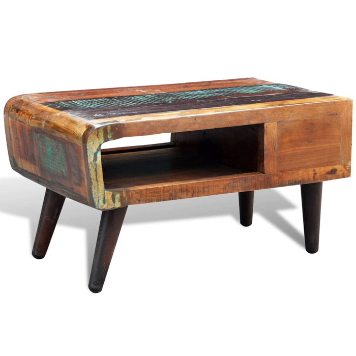 Coffee table with rounded edge 1 drawer reclaimed wood
