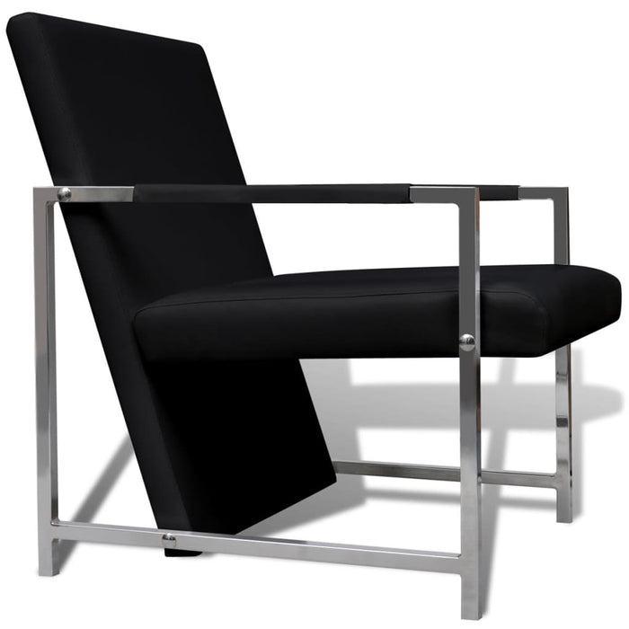 Armchair with chrome-plated feet Black faux leather