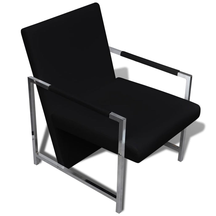 Armchair with chrome-plated feet Black faux leather