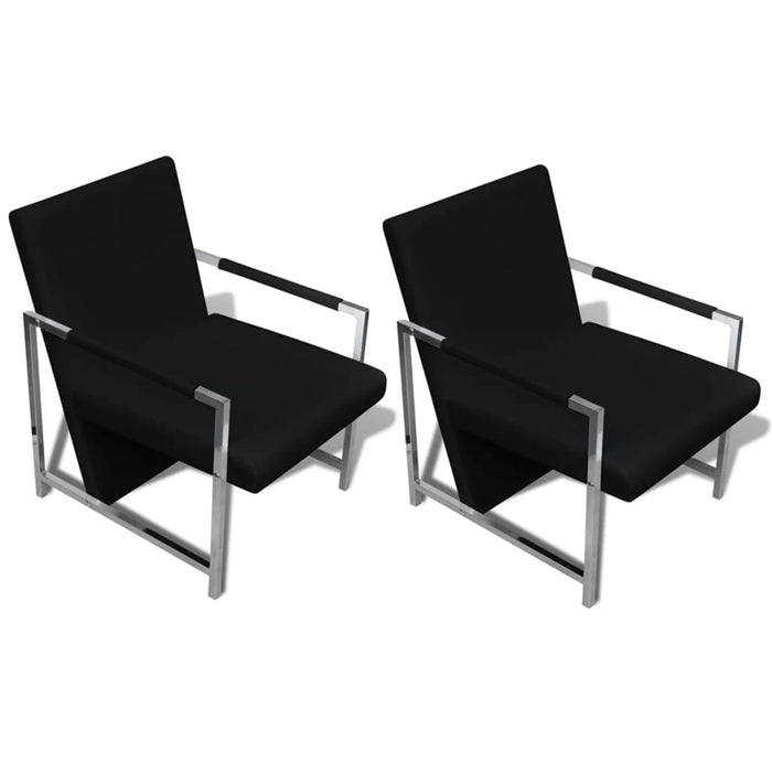Armchairs 2 pcs. Chrome-plated frame black faux leather