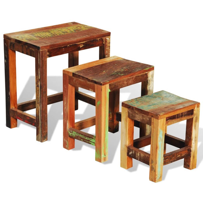Nesting table set 3 pieces. Vintage reclaimed wood