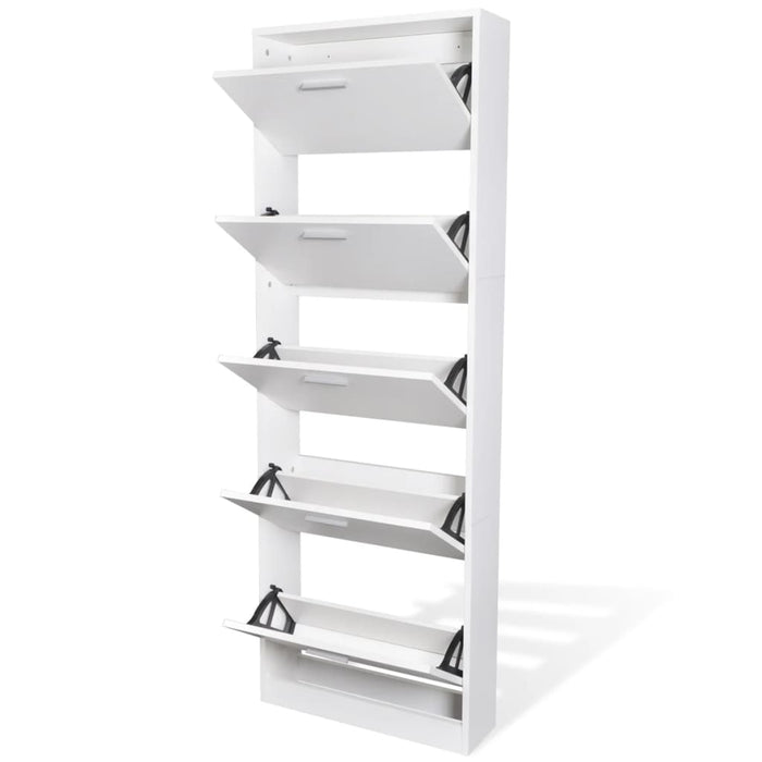 Schuhschrank mit 5 Schuhkippern Weiß Holz