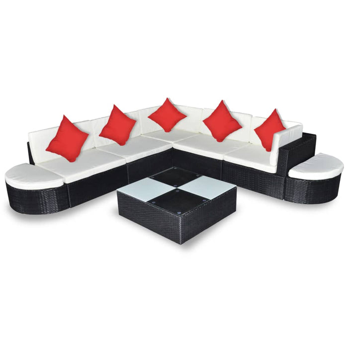 8-tlg. Garten-Lounge-Set mit Auflagen Poly Rattan Schwarz