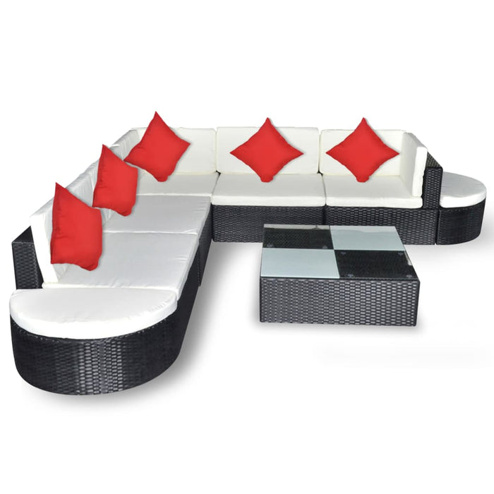 8-tlg. Garten-Lounge-Set mit Auflagen Poly Rattan Schwarz