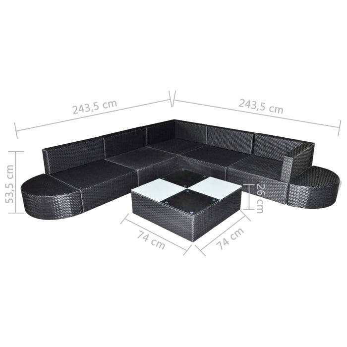 8-tlg. Garten-Lounge-Set mit Auflagen Poly Rattan Schwarz