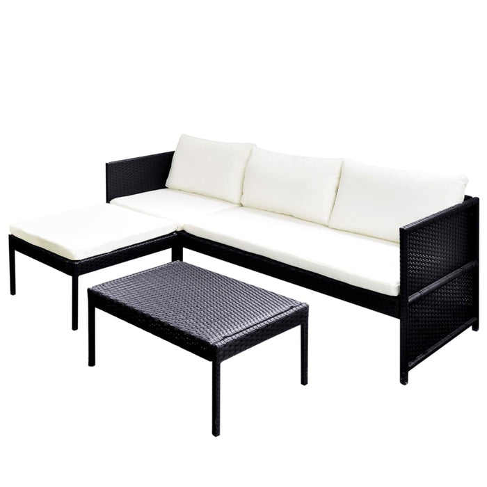 3-tlg. Garten-Lounge-Set mit Auflagen Poly Rattan Schwarz