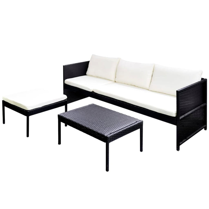 3-tlg. Garten-Lounge-Set mit Auflagen Poly Rattan Schwarz