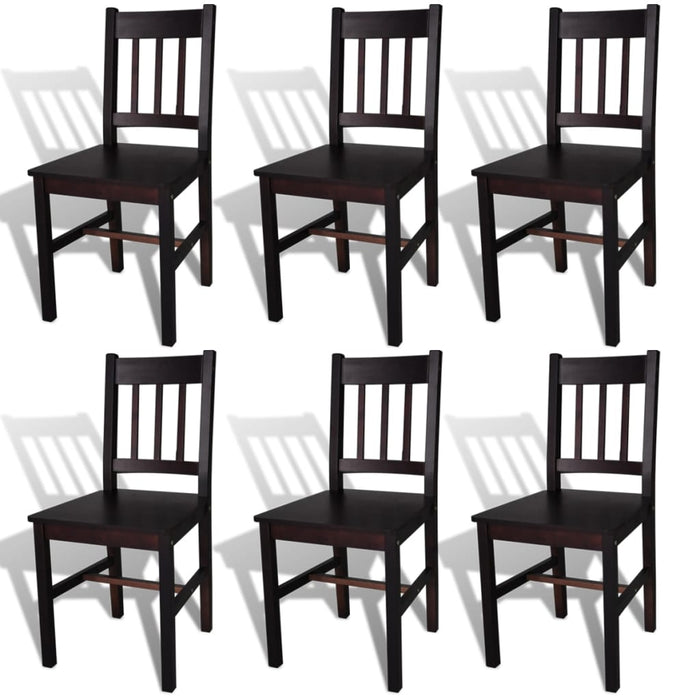 Dining room chairs 6 pcs. Dark brown pine wood