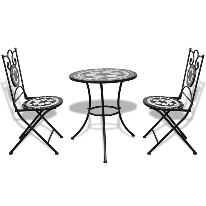 3-tlg. Bistro-Set Keramikfliese Schwarz/Weiß