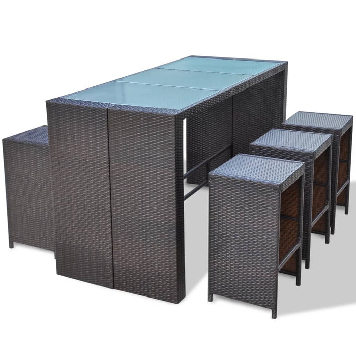 7-tlg. Gartenbar-Set mit Auflagen Poly Rattan Braun