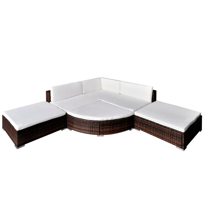 6-tlg. Garten-Lounge-Set mit Kissen Poly Rattan Braun