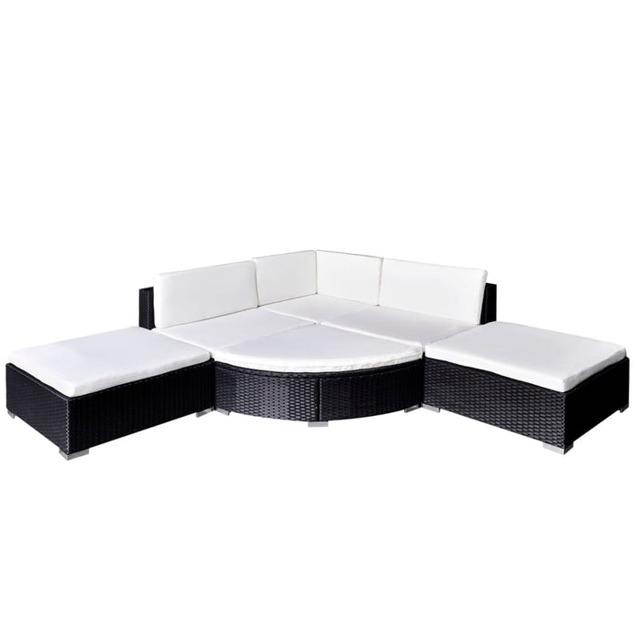 6-tlg. Garten-Lounge-Set mit Kissen Poly Rattan Schwarz